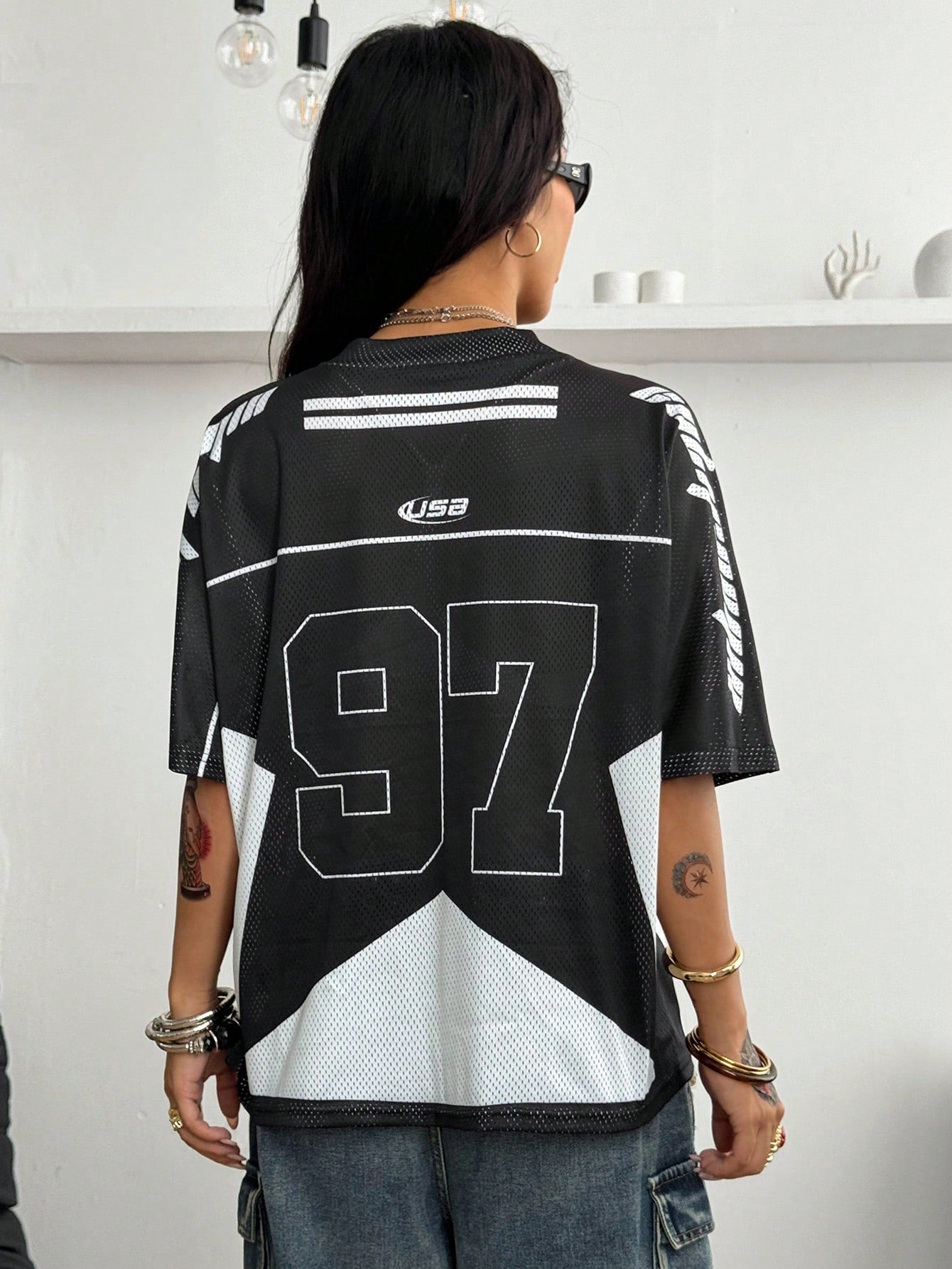 Coolane Women's Y2K Vintage Mesh Black Football Jersey Tee