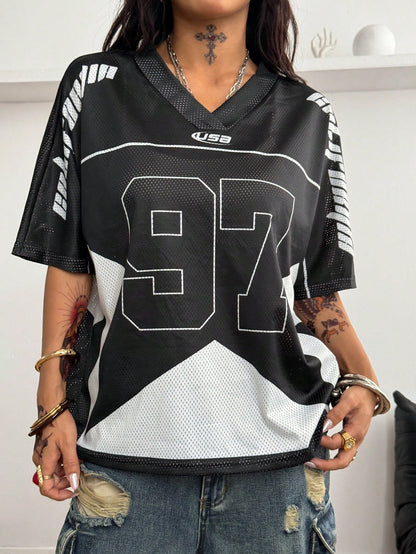 Coolane Women's Y2K Vintage Mesh Black Football Jersey Tee