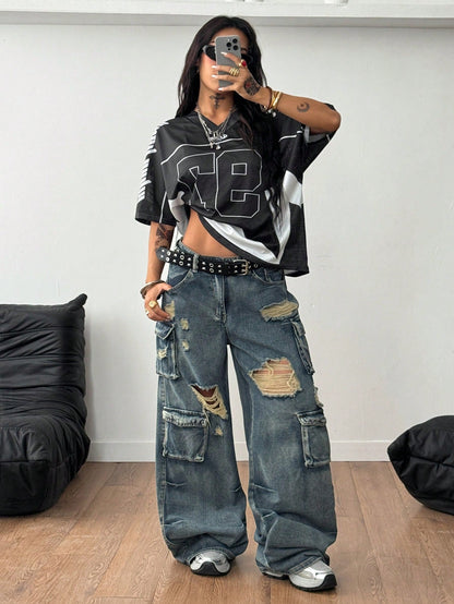 Coolane Women's Y2K Vintage Mesh Black Football Jersey Tee