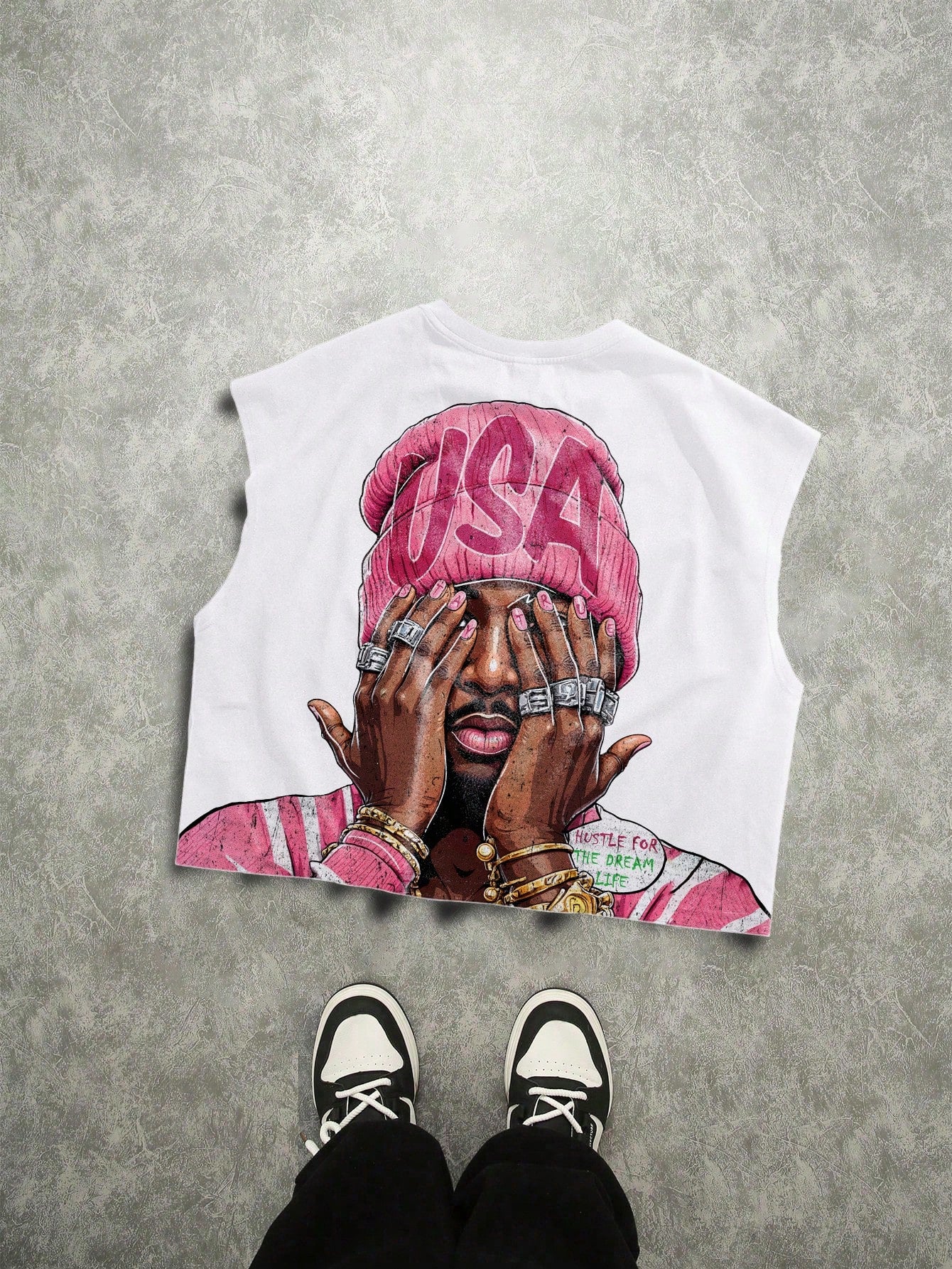 Men's Hip Hop Graphic Loose Crop Tank Top