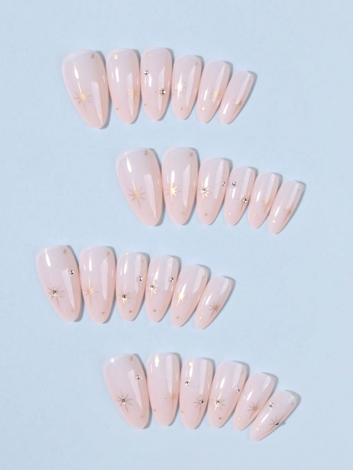 24pcs Y2K Star Rhinestone Long Almond Press-On Nails