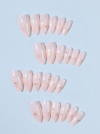 24pcs Y2K Star Rhinestone Long Almond Press-On Nails