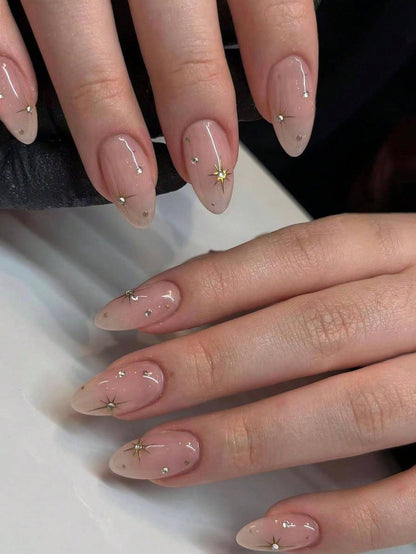 24pcs Y2K Star Rhinestone Long Almond Press-On Nails