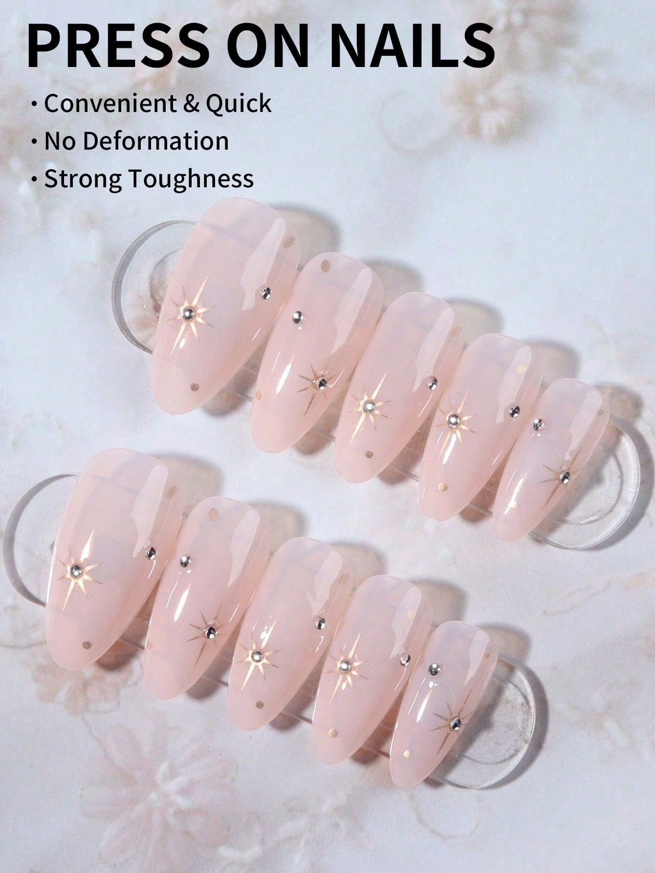 24pcs Y2K Star Rhinestone Long Almond Press-On Nails