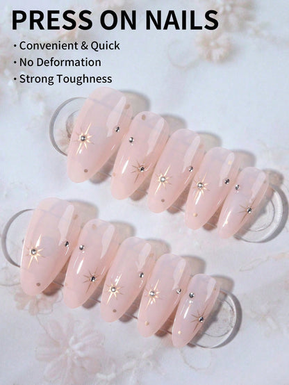 24pcs Y2K Star Rhinestone Long Almond Press-On Nails