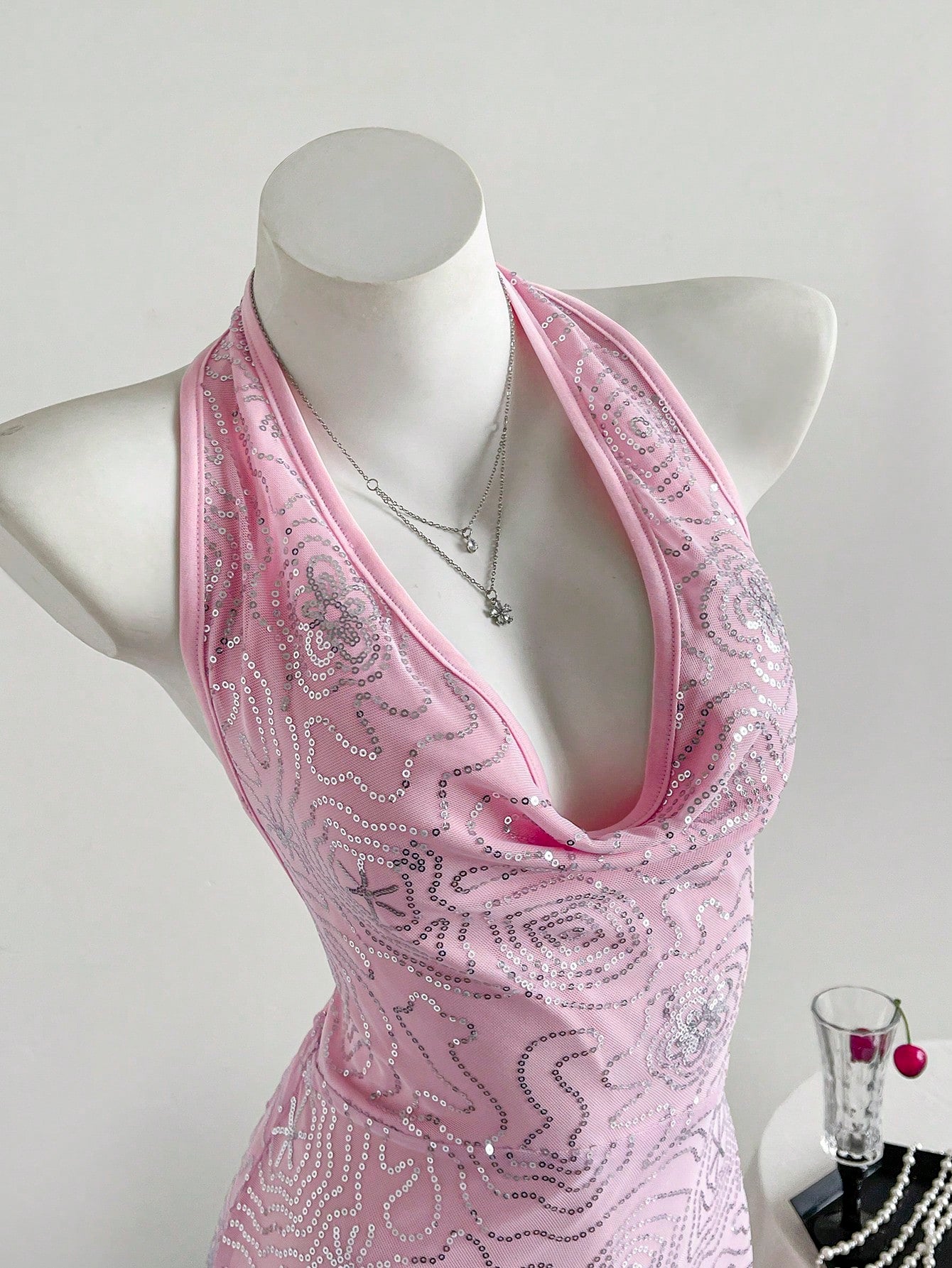 Pink Graphic Halter Tunic Mini Dress