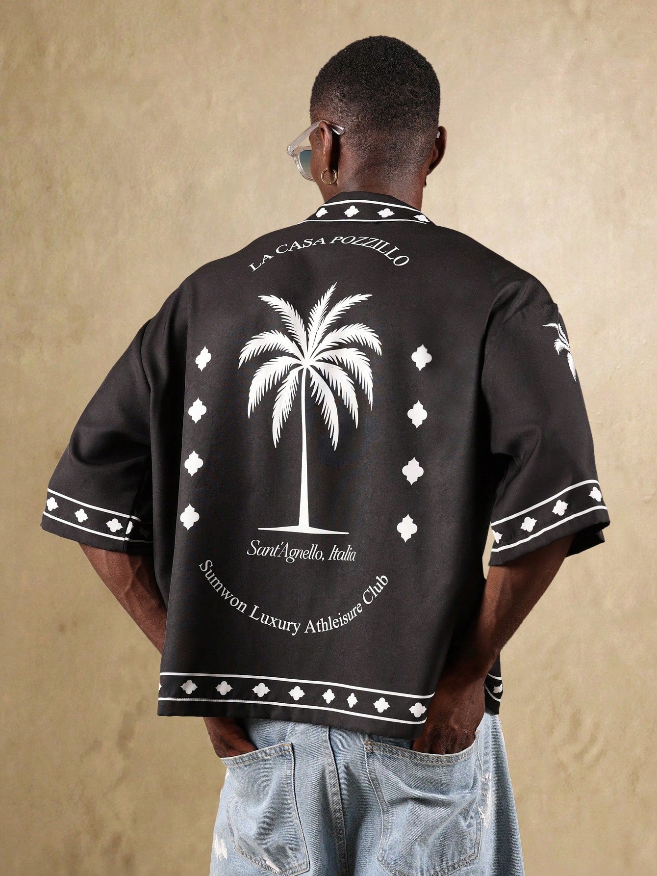 Italian Luxury Palm Print Short Sleeve Resort Shirt