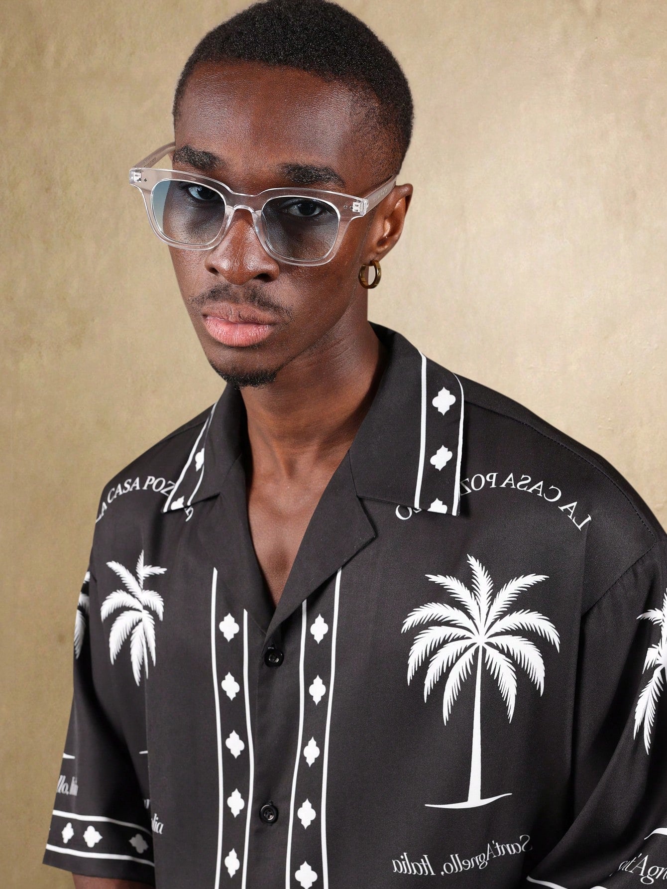 Italian Luxury Palm Print Short Sleeve Resort Shirt