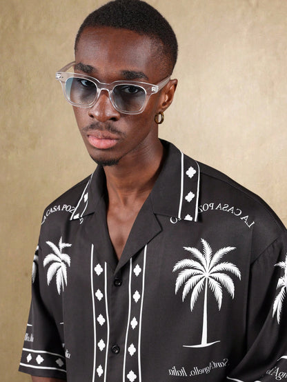 Italian Luxury Palm Print Short Sleeve Resort Shirt