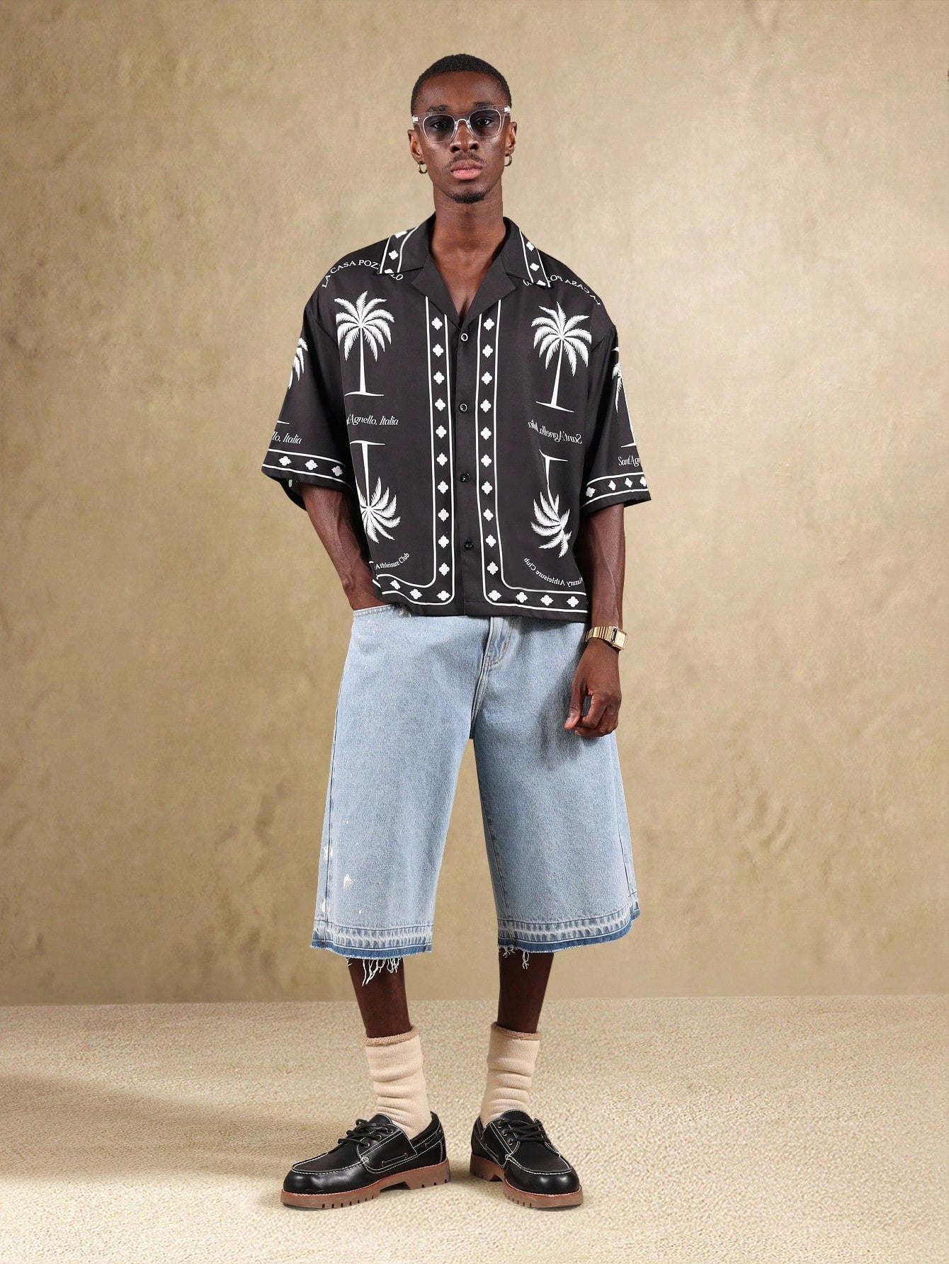 Italian Luxury Palm Print Short Sleeve Resort Shirt