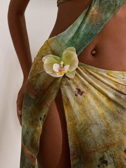 Women's Sexy Green Halter Tie-Dye Maxi Dress