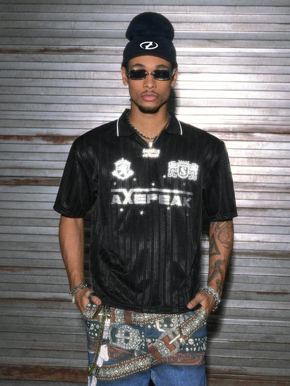 Black Halloween Letter Print Jersey Polo Shirt