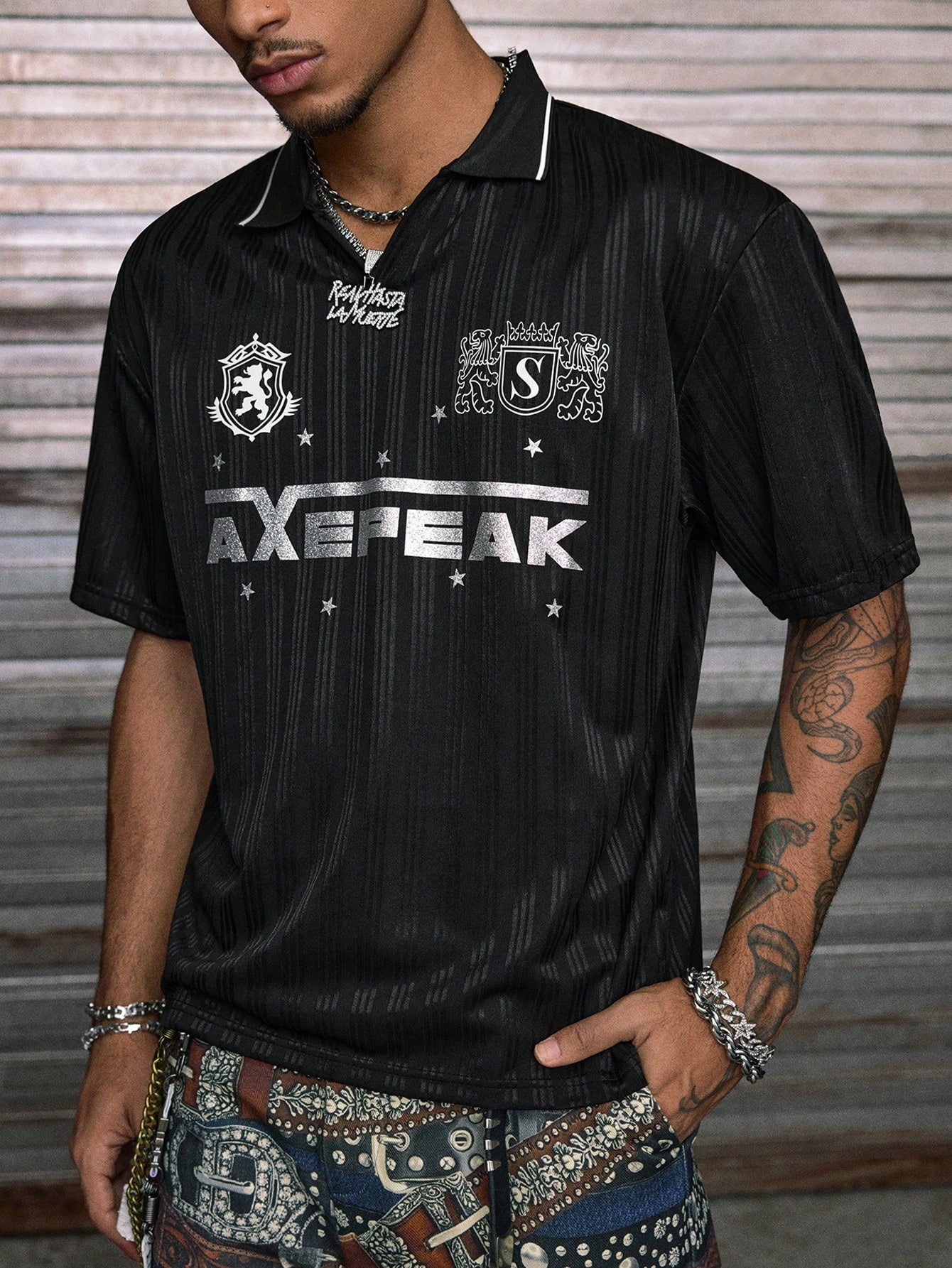 Black Halloween Letter Print Jersey Polo Shirt