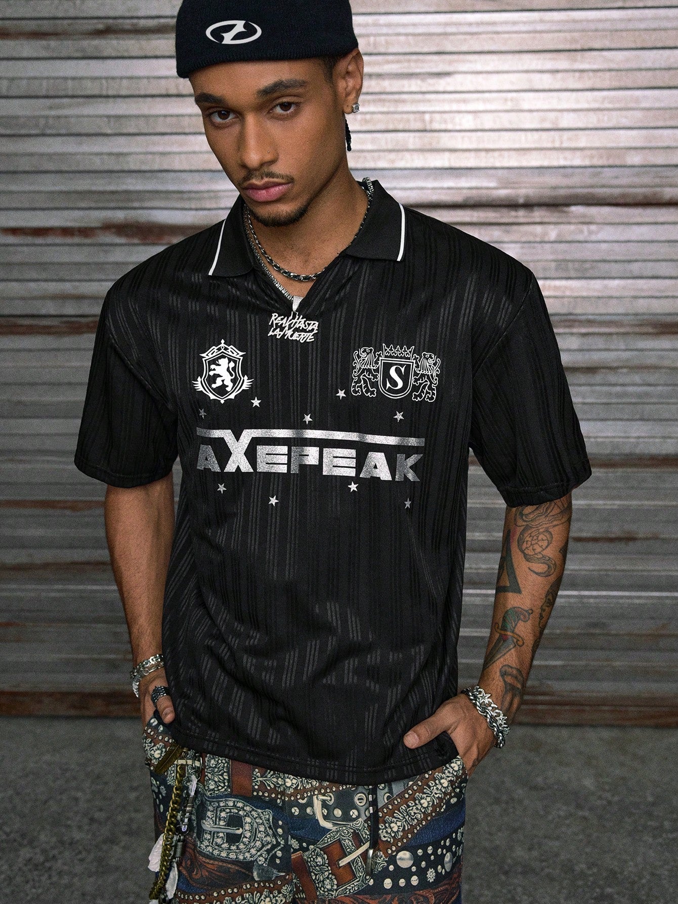 Black Halloween Letter Print Jersey Polo Shirt