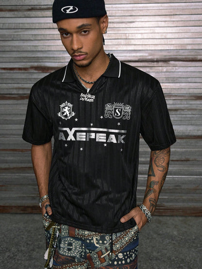 Black Halloween Letter Print Jersey Polo Shirt