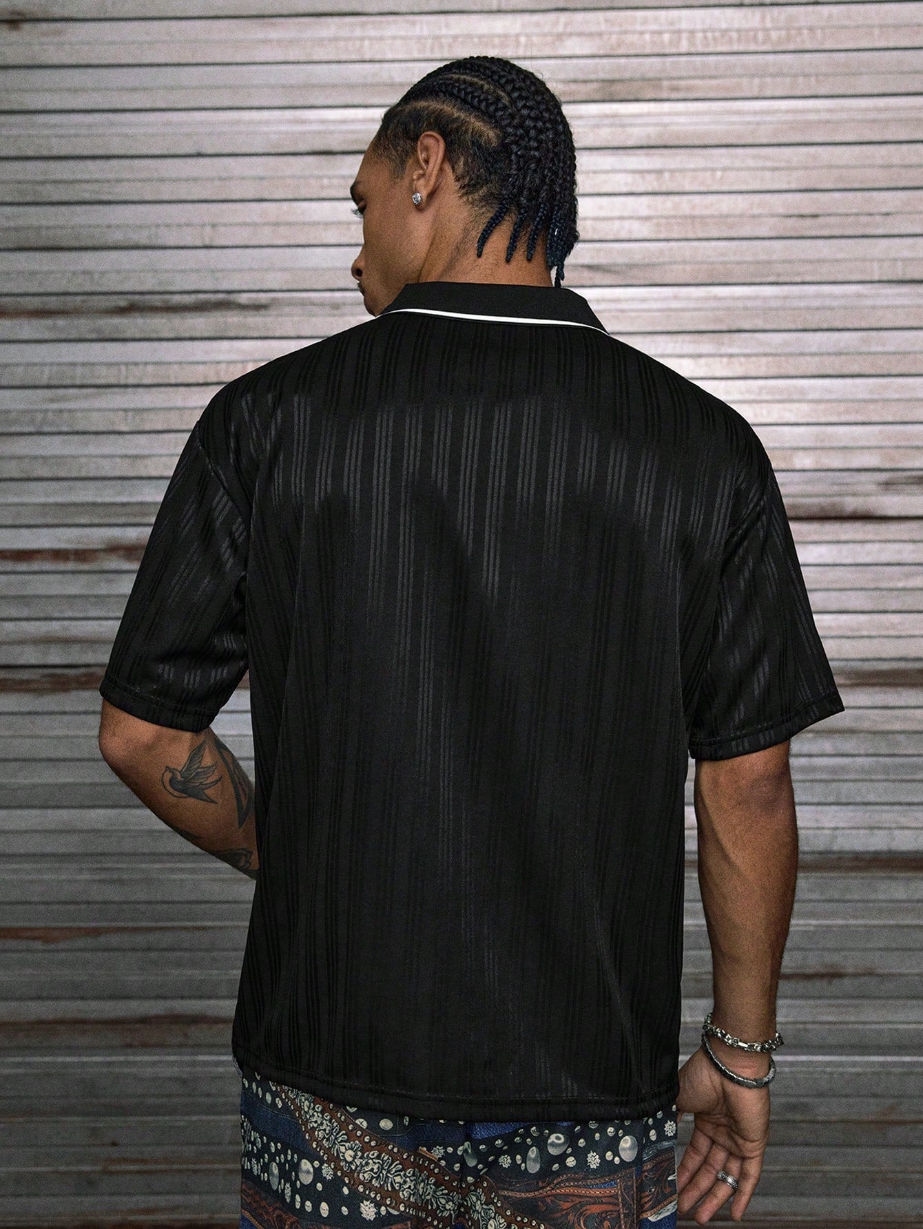 Black Halloween Letter Print Jersey Polo Shirt