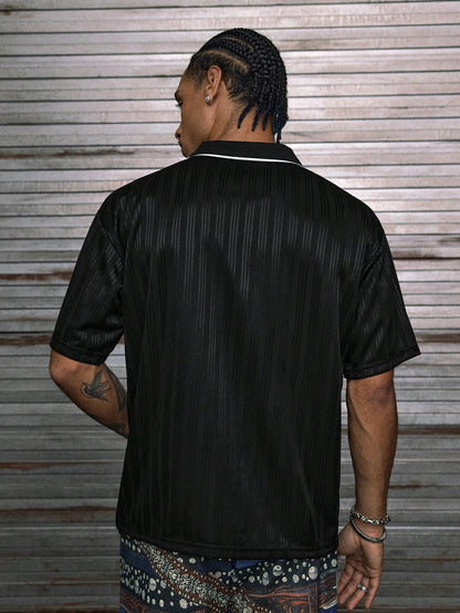 Black Halloween Letter Print Jersey Polo Shirt