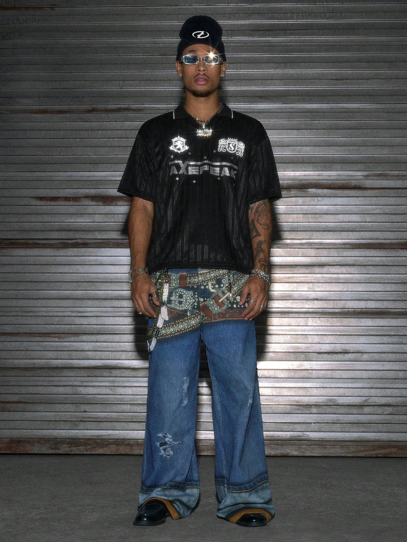 Black Halloween Letter Print Jersey Polo Shirt