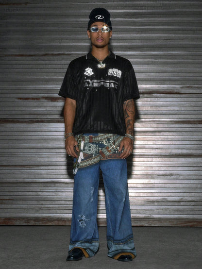 Black Halloween Letter Print Jersey Polo Shirt