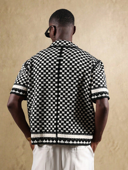 Men’s Bohemian Crochet Knit Short Sleeve Resort Shirt