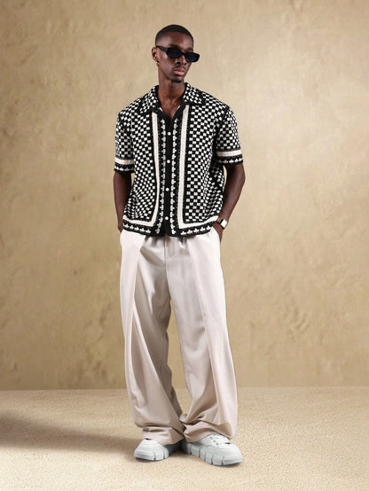 Men’s Bohemian Crochet Knit Short Sleeve Resort Shirt