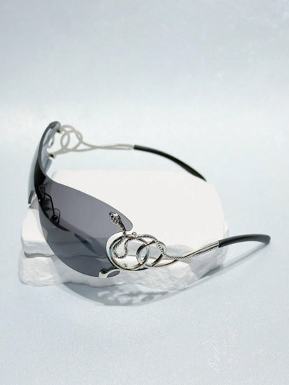 Y2K Seamless Fashion Glasses Silver Snake Decor