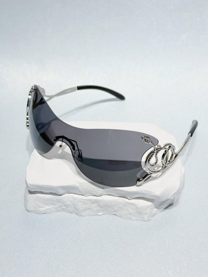 Y2K Seamless Fashion Glasses Silver Snake Decor