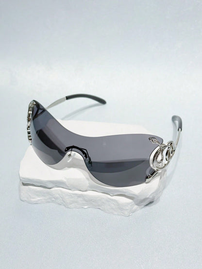 Y2K Seamless Fashion Glasses Silver Snake Decor