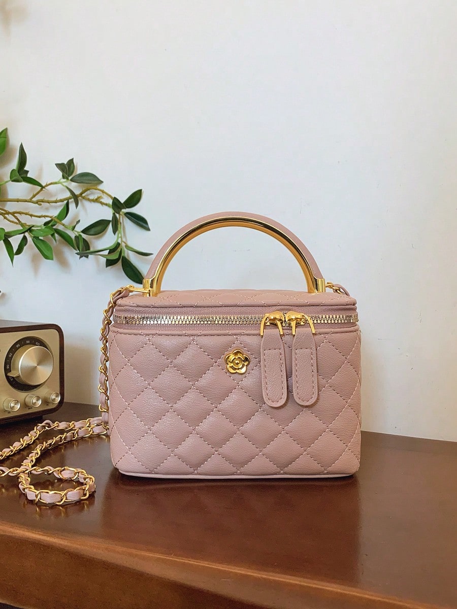 Embroidered Checkered Small Square Handheld Bag