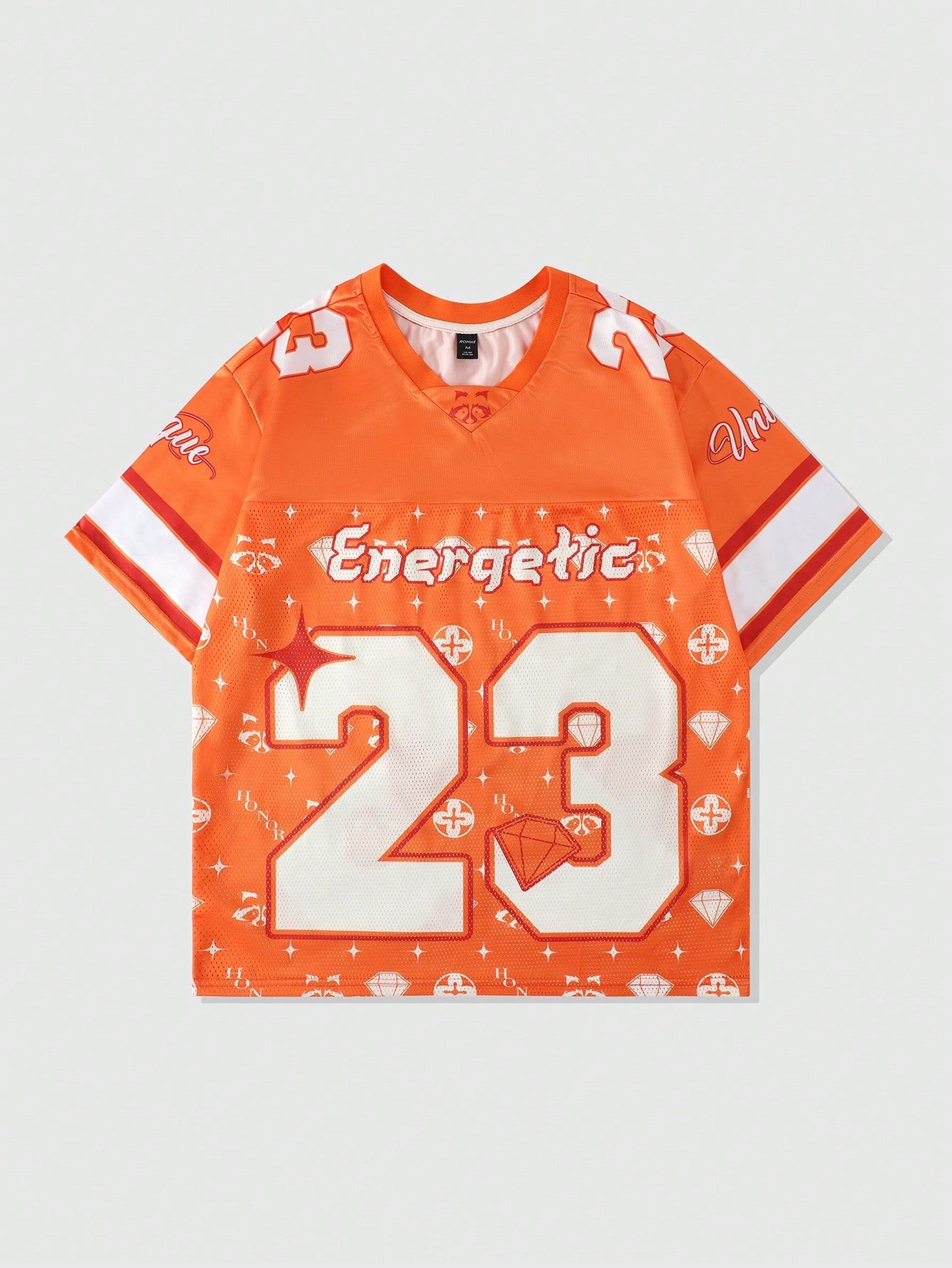 Orange V-Neck Graphic Letter Sports Jersey