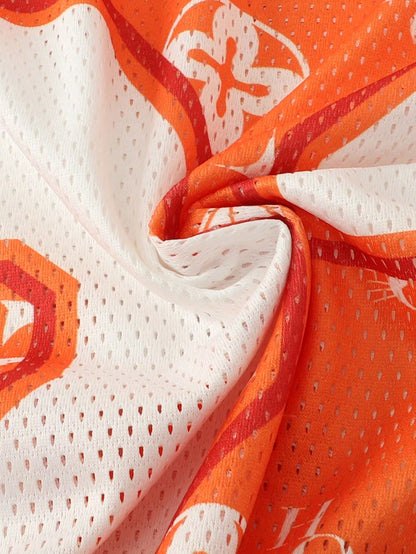 Orange V-Neck Graphic Letter Sports Jersey