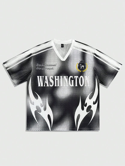 Multicolor Soccer Style V-Neck Contrast Striped Graphic Jersey