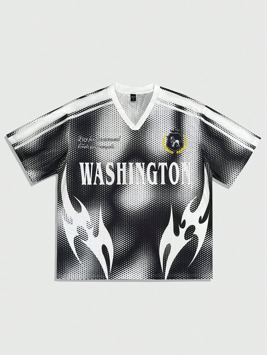 Multicolor Soccer Style V-Neck Contrast Striped Graphic Jersey