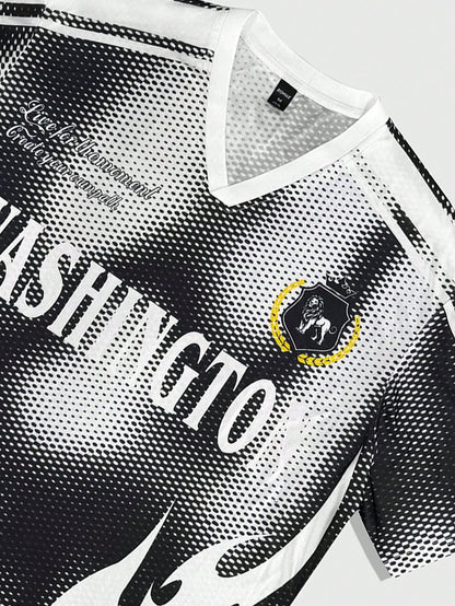 Multicolor Soccer Style V-Neck Contrast Striped Graphic Jersey