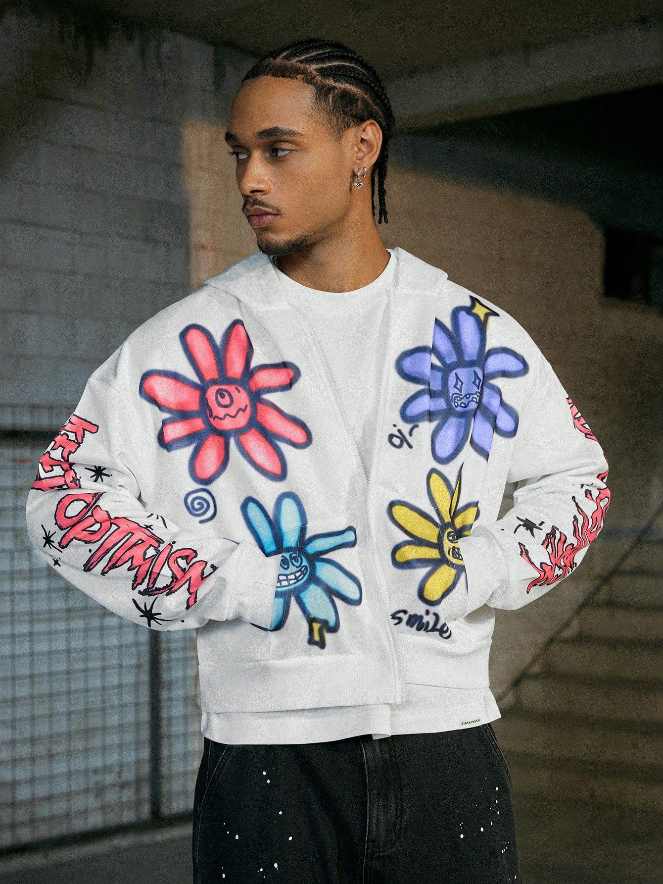 Men Floral Zip Up Hoodie