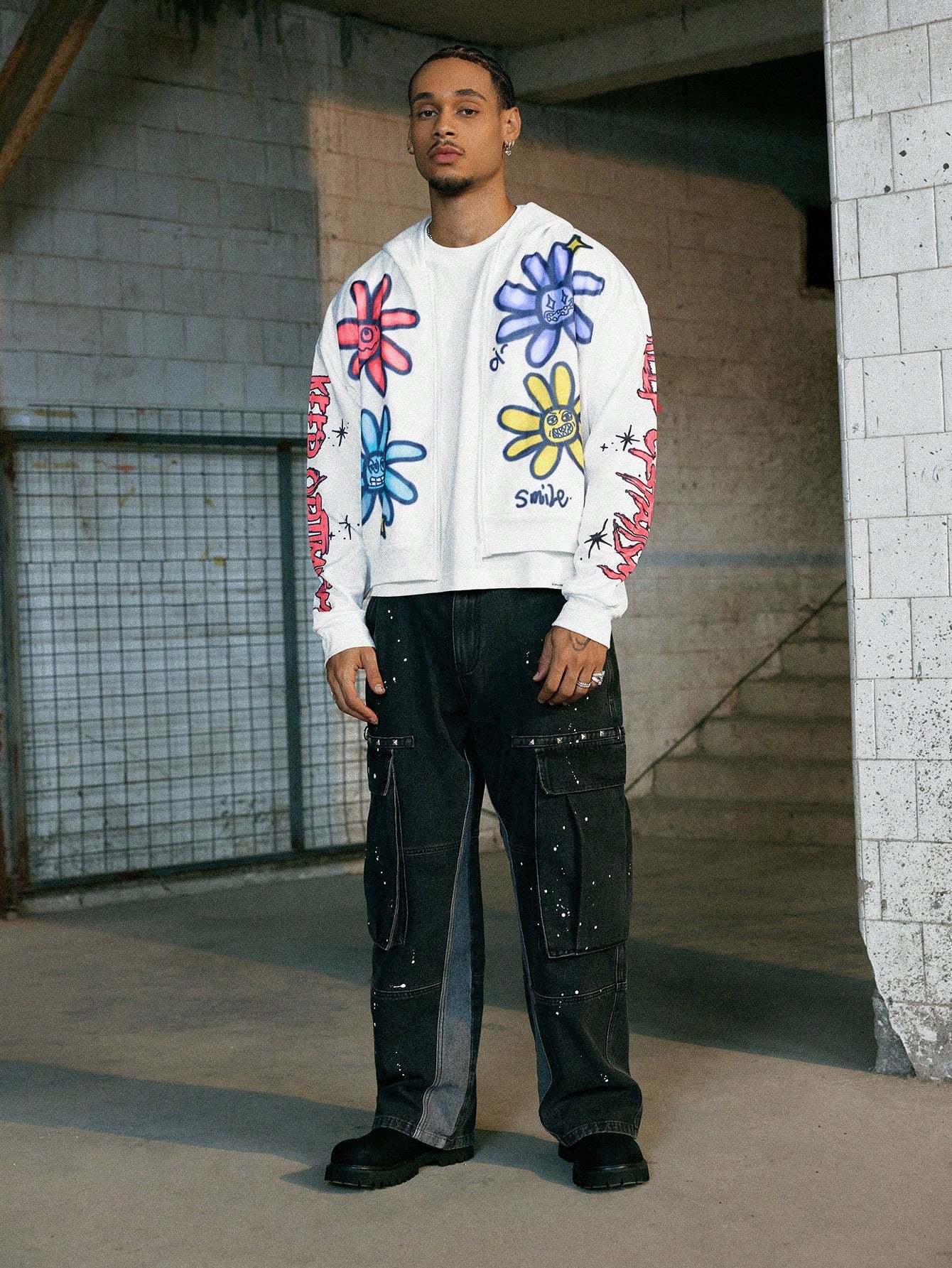 Men Floral Zip Up Hoodie