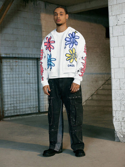 Men Floral Zip Up Hoodie