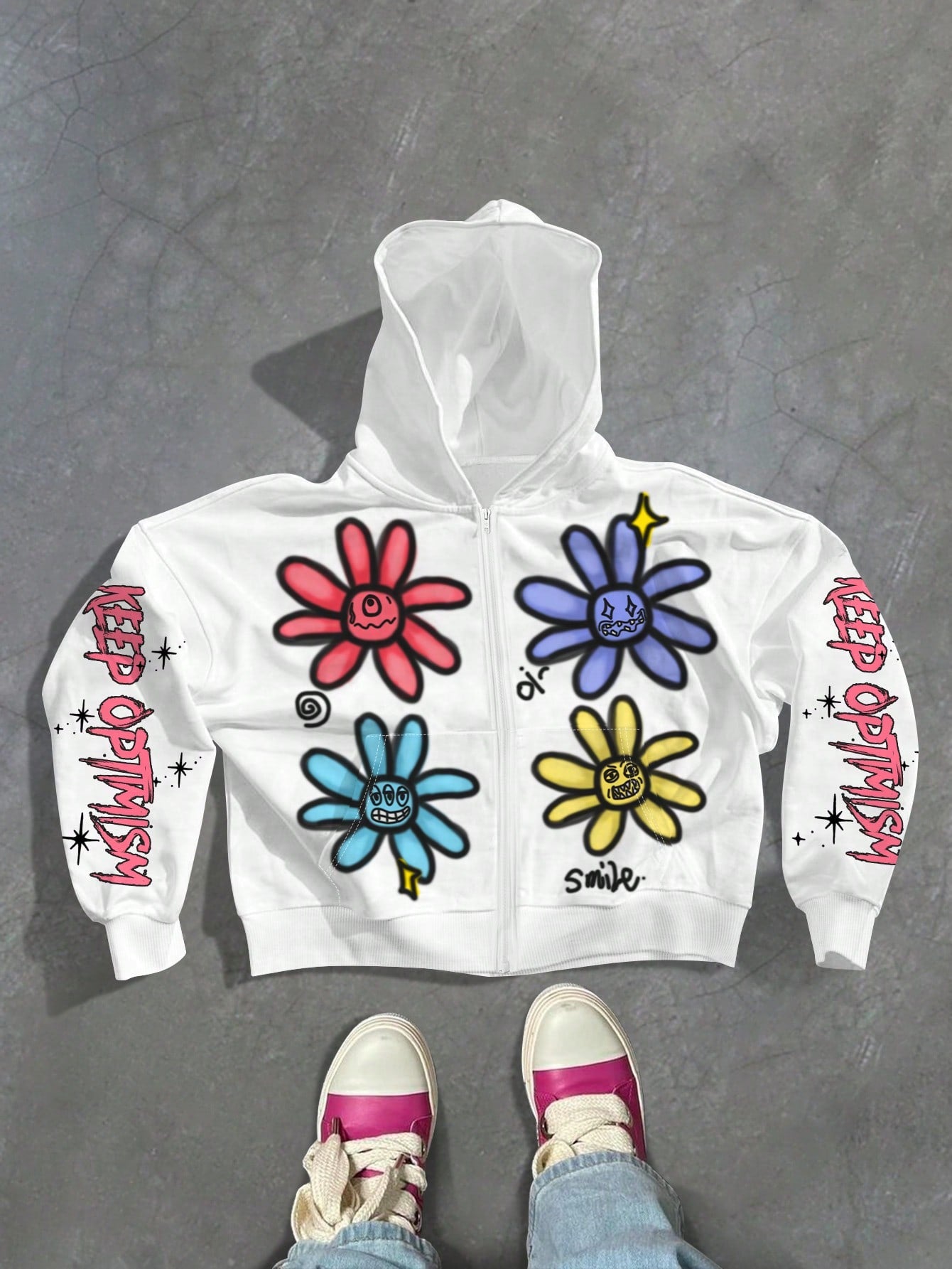 Men Floral Zip Up Hoodie