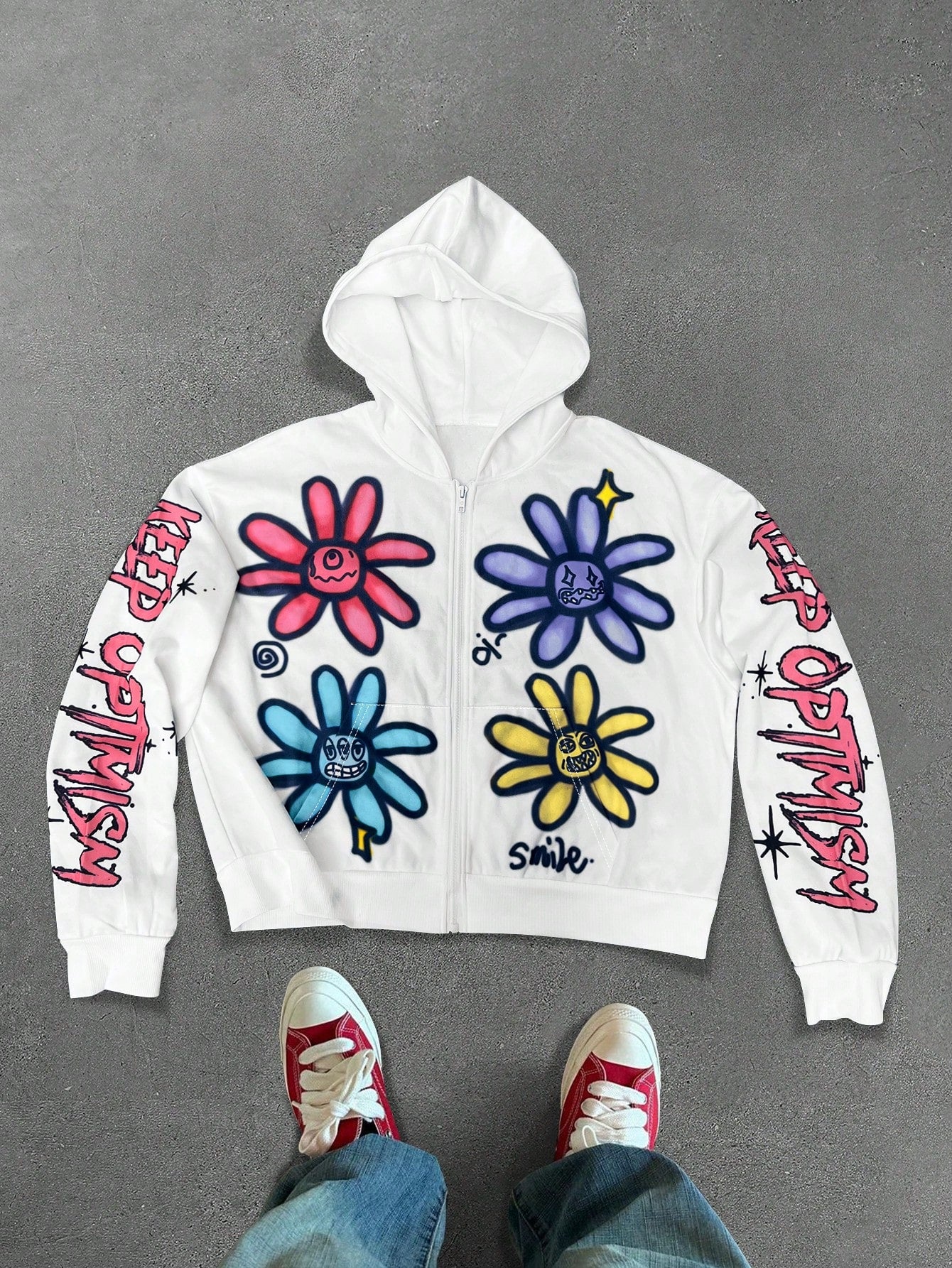 Men Floral Zip Up Hoodie
