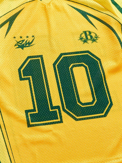 Preppy Yellow V-Neck Raglan Digital Number Print Jersey