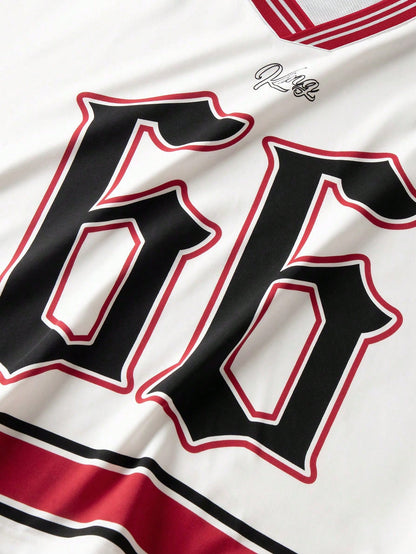 Men's White Loose Fit V-Neck Short Sleeve Jersey Sports