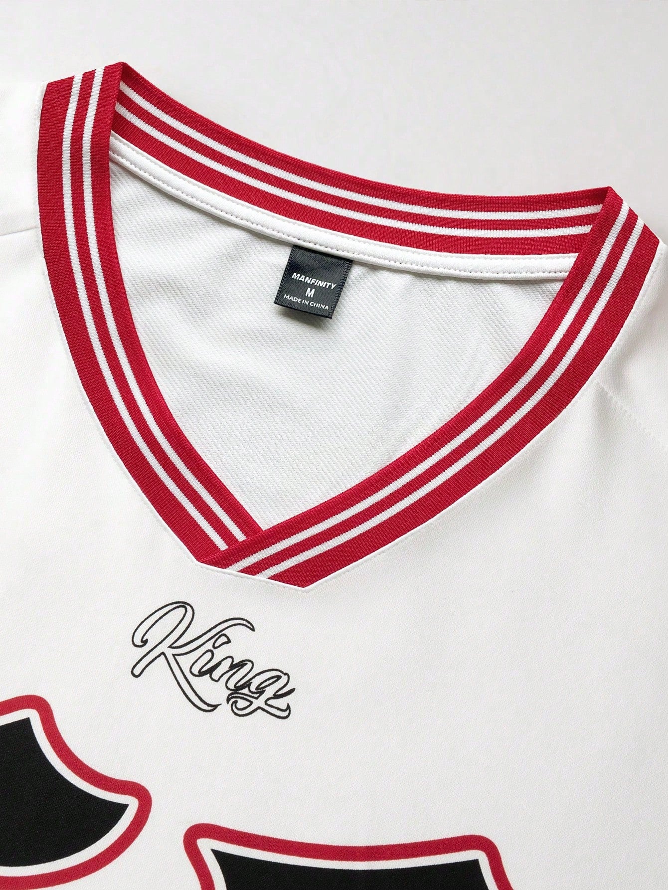 Men's White Loose Fit V-Neck Short Sleeve Jersey Sports