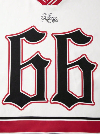 Men's White Loose Fit V-Neck Short Sleeve Jersey Sports