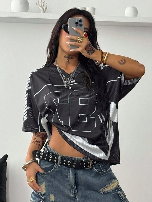 Coolane Women's Y2K Vintage Mesh Black Football Jersey Tee