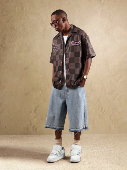 Relaxed Fit Checkered Logo Short Sleeve Shirt