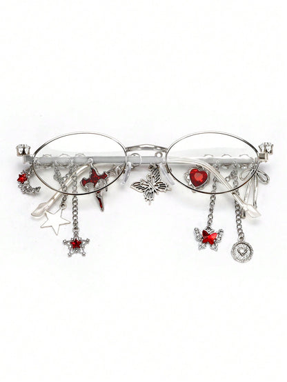 Oval Metal Y2K Fashion Glasses with Rhinestone Charms