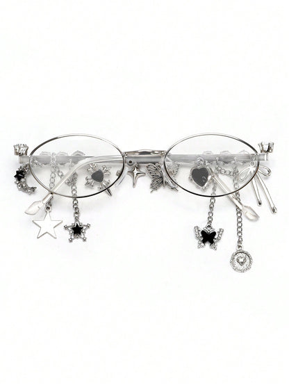 Oval Metal Y2K Fashion Glasses with Rhinestone Charms