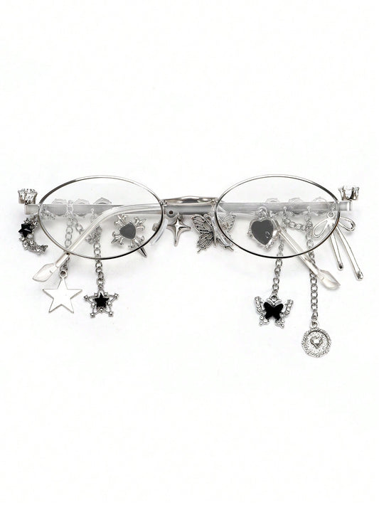 Oval Metal Y2K Fashion Glasses with Rhinestone Charms
