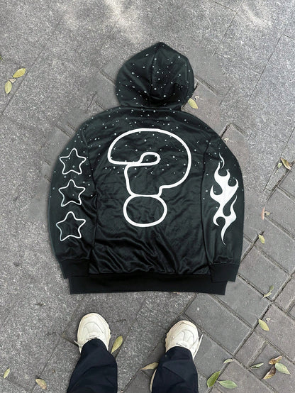 Men's Y2K Flame Star Print Zip-Up Graphic Hoodie
