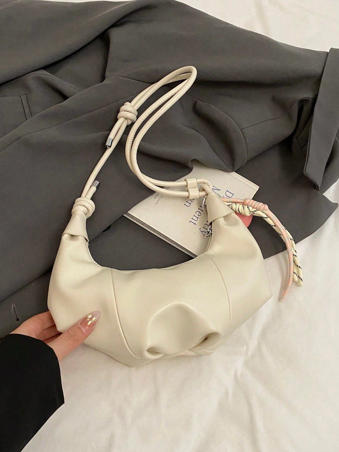 Large Capacity Crescent PU Leather Shoulder Handbag